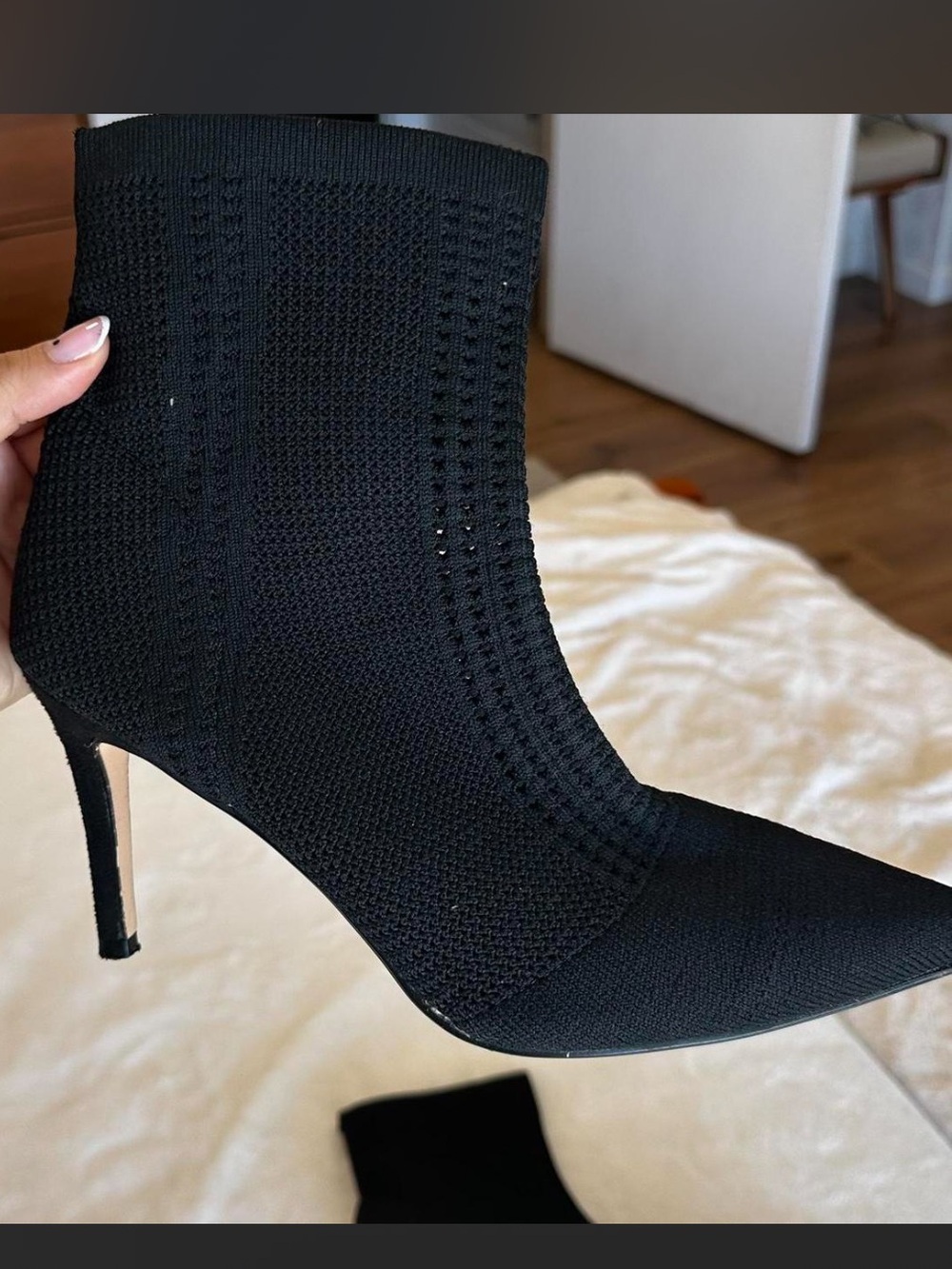 Black Knit Pointed-Toe Stiletto Ankle Boots - Women